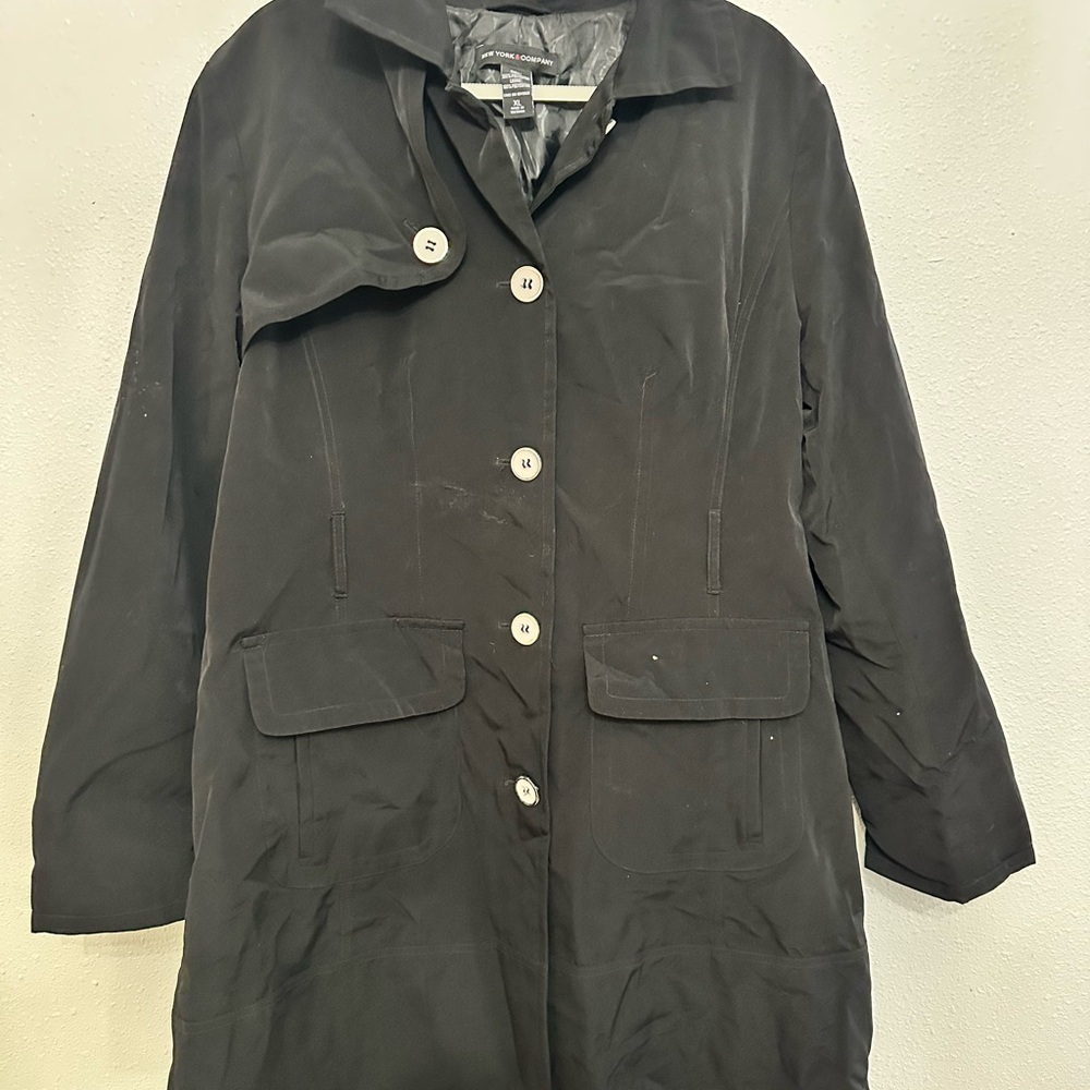 New York & Company Black Trench Coat with Button Front